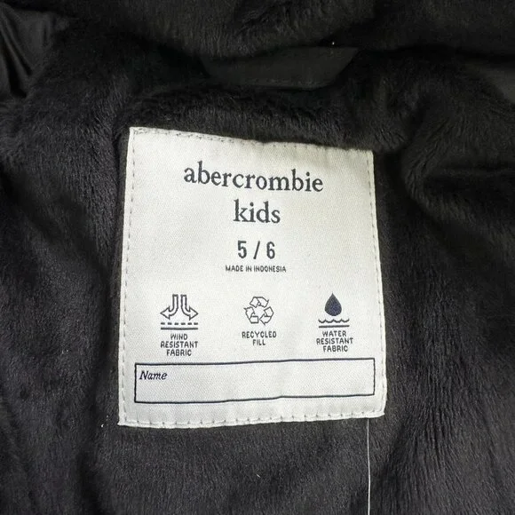 NWT Abercrombie & Fitch Boy's Snow Parka Zip Up Pockets Hood Sz 5 / 6 Black $130 - Picture 14 of 15